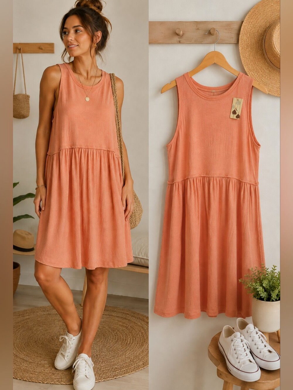 NWT Peach Oversized A-Line Swing Dress S Relaxed Fit Cotton Blend Minimalist